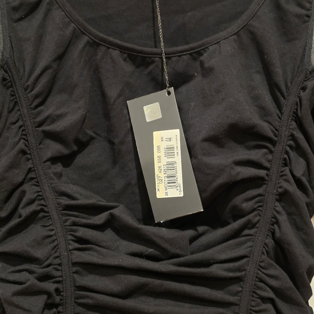 Stylish Black Ruch Shirt with Sheer Accents - Picture 3 of 4